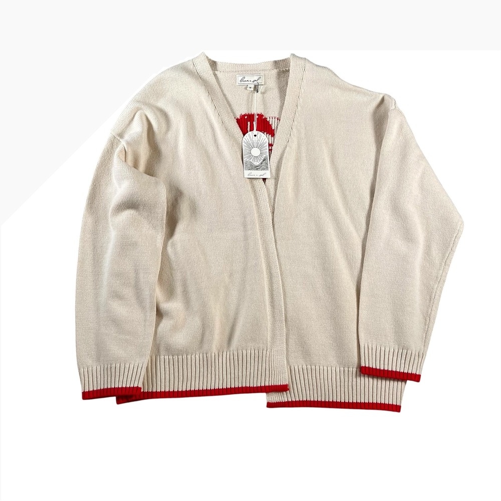 Luna x Sol Women Cream Red Lobster Graphic Knit Cardigan Sweater Size M NWT